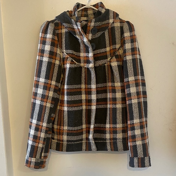 Bluenotes Checkered Pea Coat - Black, White, Brown - Picture 1 of 8